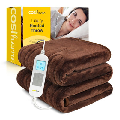 Cosi Home Fleece Electric Heated Throw Brown DIY at B&Q