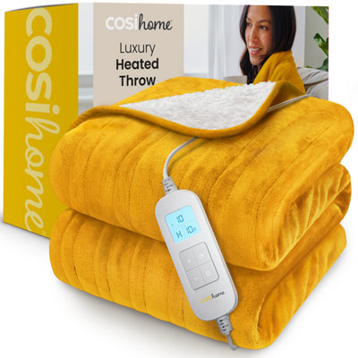 Cosi Home Fleece & Sherpa Electric Heated Throw Mustard DIY at B&Q