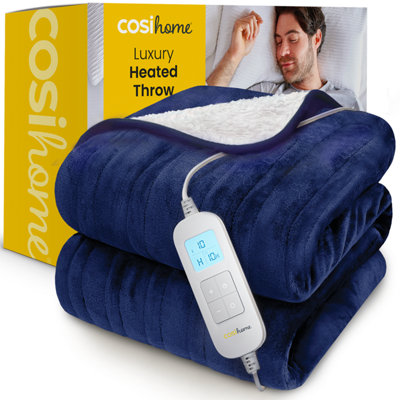 Cosi Home Fleece & Sherpa Electric Heated Throw Navy DIY at B&Q