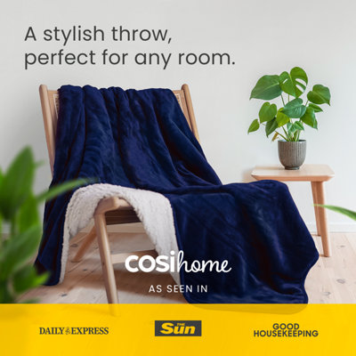 Cosi Home Fleece Sherpa Electric Heated Throw Navy