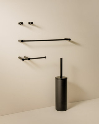 Cosmic Bathroom Accessory Set, Black Matt, 5 pieces, 2x Hooks, Toilet Brush and Holder, Toilet Paper Holder, Towel Rail