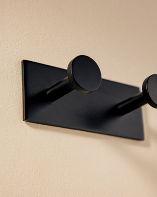 COSMIC Double Towel hook, Robe hook, Coat hook, Self-adhesive, Black, Supports up to 5kg, Stick Collection