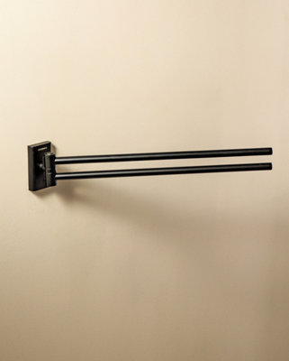 COSMIC Double towel rail, Swivel, Easy to install, Matt Black, Supports ...