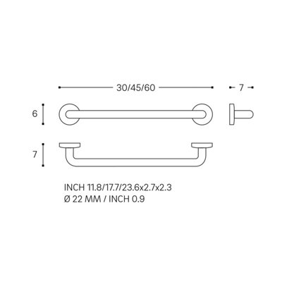 COSMIC Grab rail 60cm, Straight, Silver, Supports up to 150kg ...