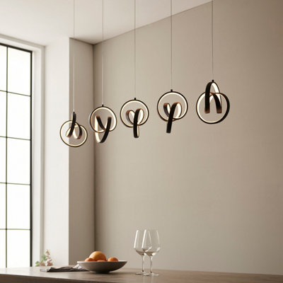 Cosmic Matt Black Modern LED 5 Light Ceiling Bar Pendant