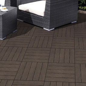 Cosmo 10 Pack Garden Composite Interlocking Decking Tiles Recycled Material 30 x 30cm - Brown