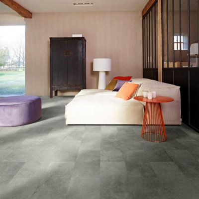 Cosmo Cement Vinyl Tile Effect by Rhino Classic Lino Flooring Sheet Vinyl Flooring - 4m(13'1") X 2m(6'6")-8m² - 3