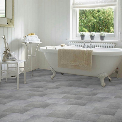 Cosmo Cement Vinyl Tile Effect by Rhino Classic Lino Flooring Sheet Vinyl Flooring - 4m(13'1") X 2m(6'6")-8m² - 4