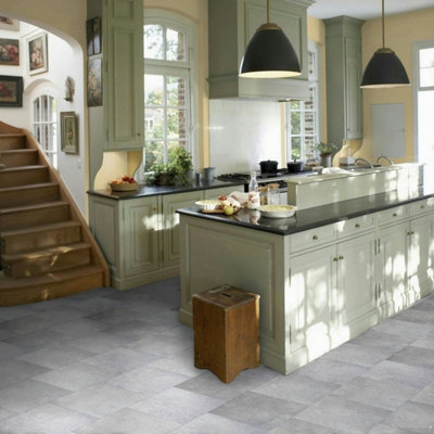 Cosmo Cement Vinyl Tile Effect by Rhino Classic Lino Flooring Sheet Vinyl Flooring - 4m(13'1") X 2m(6'6")-8m² - 6