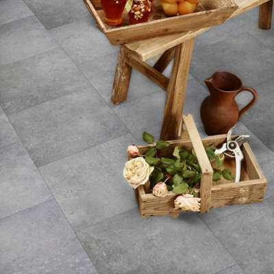 Cosmo Cement Vinyl Tile Effect by Rhino Classic Lino Flooring Sheet Vinyl Flooring - 4m(13'1") X 2m(6'6")-8m² - 7