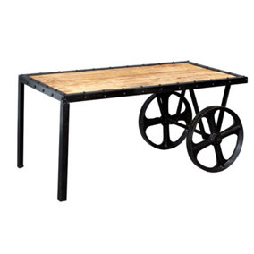 Cosmo Industrial Cart Coffee Table - Solid Mango Wood - L55 x W100 x H45 cm