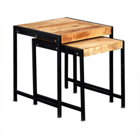 Cosmo Industrial Nest of 2 Tables - Solid Mango Wood - L48.5 x W48.5 x H51 cm