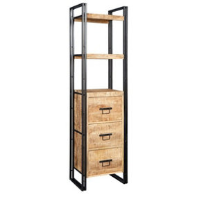 Cosmo Industrial Slim Bookcase - Solid Mango Wood - L40 x W55 x H200 cm