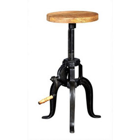 Cosmo Industrial Small Crank Table - Solid Mango Wood - L30 x W30 x H50 cm (Extendable upto 70 cm)