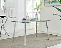 Cosmo Rectangular 4 6 Seater Chrome Metal And Glass Dining Table for Striking Elegant Minimalist Modern Dining Room