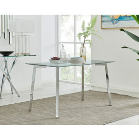 Cosmo Rectangular 4 6 Seater Chrome Metal And Glass Dining Table for Striking Elegant Minimalist Modern Dining Room