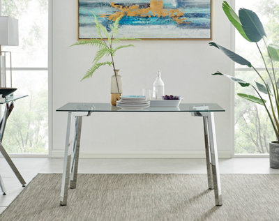Cosmo Rectangular 4 6 Seater Chrome Metal And Glass Dining Table for Striking Elegant Minimalist Modern Dining Room