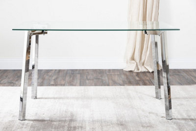 Cosmo Rectangular 4 6 Seater Chrome Metal And Glass Dining Table for Striking Elegant Minimalist Modern Dining Room