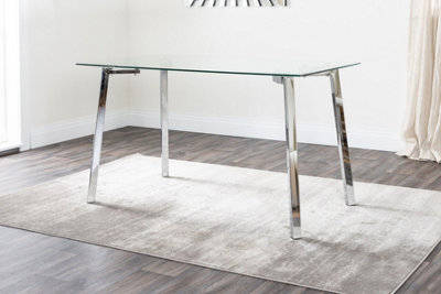 Cosmo Rectangular 4 6 Seater Chrome Metal And Glass Dining Table for Striking Elegant Minimalist Modern Dining Room