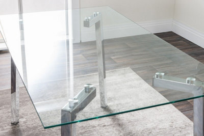 Cosmo Rectangular 4 6 Seater Chrome Metal And Glass Dining Table for Striking Elegant Minimalist Modern Dining Room
