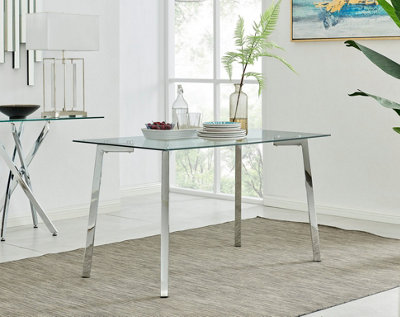Cosmo Rectangular Chrome Metal And Glass Dining Table for Modern Dining ...