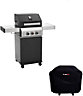 CosmoGrill 2+1 Premium Black Gas Barbecue with Side Ring Burner Temperature Gauge & Storage With Heavy Duty Cover