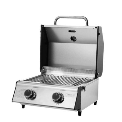 CosmoGrill 2 Burner Compact Gas Stainless Steel BBQ Ideal For Tables Grills Terraces Camping with Heavy Duty Cover