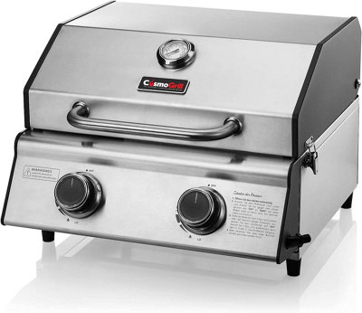 CosmoGrill 2 Burner Compact Gas Stainless Steel BBQ Ideal For Tables Grills Terraces Camping