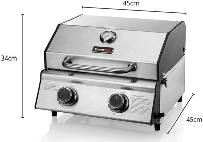 CosmoGrill 2 Burner Compact Gas Stainless Steel BBQ Ideal For Tables Grills Terraces Camping - 7