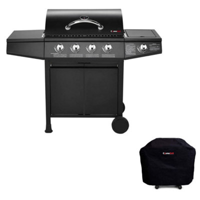 4+1 Original Gas BBQ Grill Side Barbecue Burner Porcelain Warming Rack &amp Weatherproof Cover