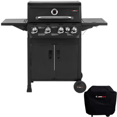 CosmoGrill 4+1 Original Series Black Gas Barbecue with Side Burner & Weatherproof Cover - NEXT DAY DELIVERY INC WEEKEND