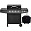 CosmoGrill 4+1 Original Series Black Gas Barbecue with Weatherproof Cover & Side Burner