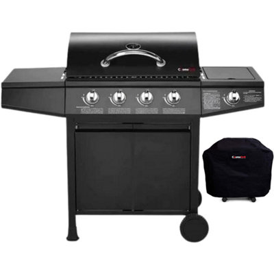 CosmoGrill 4+1 Original Series Black Gas Barbecue with Weatherproof Cover & Side Burner