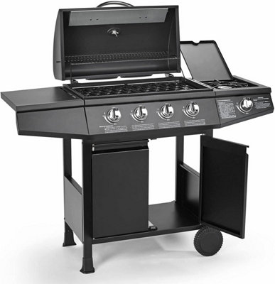 CosmoGrill 4+1 Original Series Black Gas Barbecue with Weatherproof Cover, Storage & Side Burner