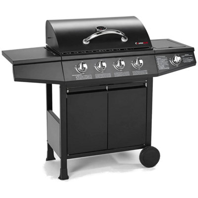 CosmoGrill 4+1 Original Series Black Gas BBQ with Side Barbecue Burner and Storage - NEXT DAY DELIVERY INC WEEKEND