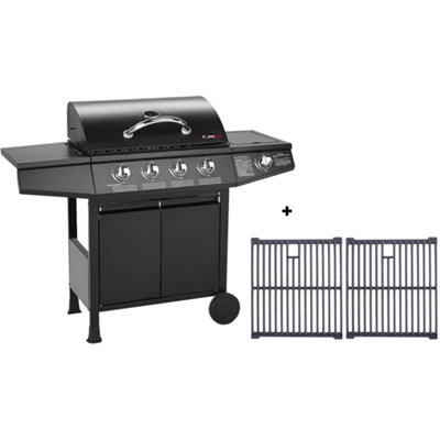 CosmoGrill 4 1 Original Series Black Gas BBQ with Side Barbecue Burner and Storage with Two Cast Iron Grill Grates