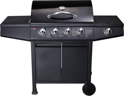 CosmoGrill 4+1 Original Series Black Gas BBQ with Side Barbecue Burner and Storage