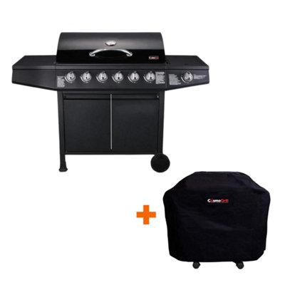 CosmoGrill 6+1 Original Series Black Gas Barbecue with Weatherproof Cover & Side Burner