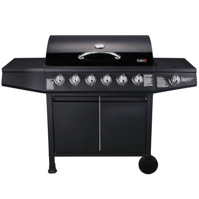CosmoGrill 6+1 Original Series Black Gas Barbecue with Weatherproof Cover & Side Burner