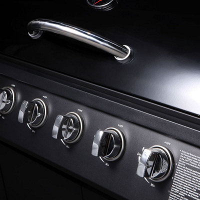 CosmoGrill 6+1 Original Series Black Gas Barbecue with Weatherproof Cover & Side Burner - 4