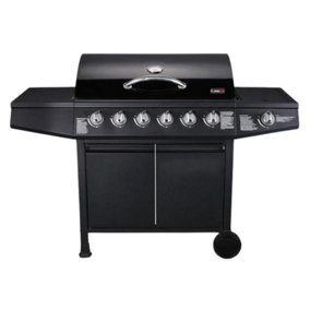 CosmoGrill 6+1 Original Series Black Gas BBQ with Side Barbecue Burner and Storage