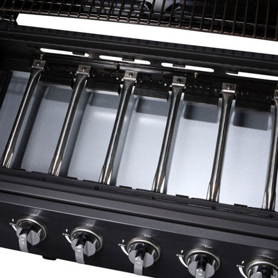 CosmoGrill 6+1 Original Series Black Gas BBQ with Side Barbecue Burner and Storage - 4