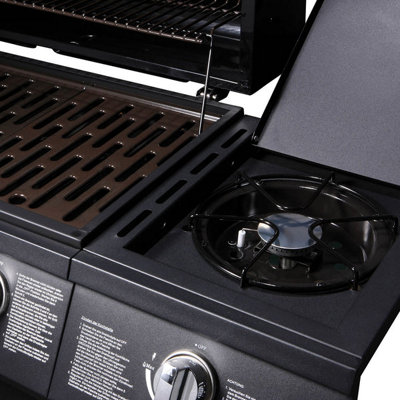 CosmoGrill 6+1 Original Series Black Gas BBQ with Side Barbecue Burner and Storage - 6
