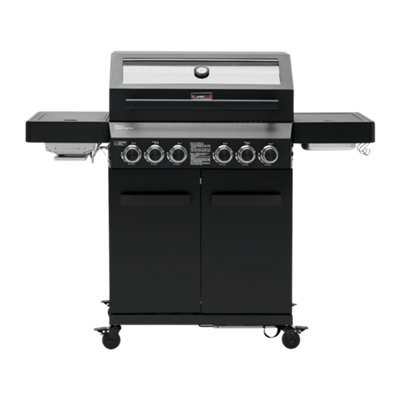 CosmoGrill 6 Burner Platinum Yamara Dark 4+2 Gas BBQ, Viewing Glass, 4 Main Burners