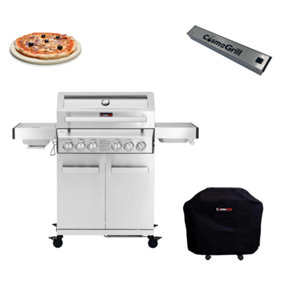 CosmoGrill 6 Burner Stainless Steel Yamara 4+2 Gas BBQ, Viewing Glass, 4 Main Burners, Cover, Smoker Box and Pizza Stone