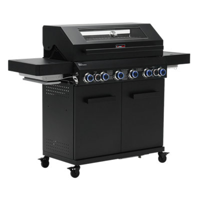 バーベキュー・調理用品 Black LabelFlatBurnerFullBlackverGS-450R Zanussi Gas BBQ 4 Burner with Cover and Side Burner Black