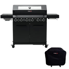CosmoGrill 8 Burner Platinum Yamara Dark 6+2 Gas BBQ, Viewing Glass with Cover - FREE NEXT-DAY DELIVERY
