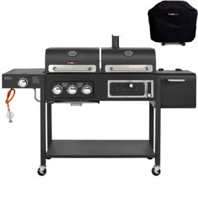 CosmoGrill Duo Dual Fuel Black Gas and Charcoal Barbecue with Weatherproof Cover & Offset Smoker