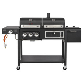 CosmoGrill Hybrid 4 Burner Barbecue DUO Dual Fuel 3+1 Gas Grill and Charcoal Smoker, Built-in Temperature Gauge