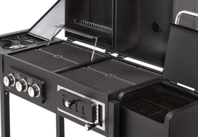 CosmoGrill Hybrid 4 Burner Barbecue DUO Dual Fuel 3+1 Gas Grill and Charcoal Smoker with Waterproof Cover, Temperature Gauge